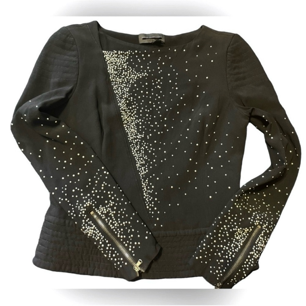 Diesel Black Gold Studded Long Sleeves Blouse Top Size XS Rock Evening Punk